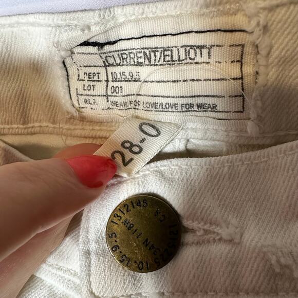 Current/Elliott The Fling White Moto Distressed Slim Boyfriend Patch Jeans 28 - Picture 8 of 10